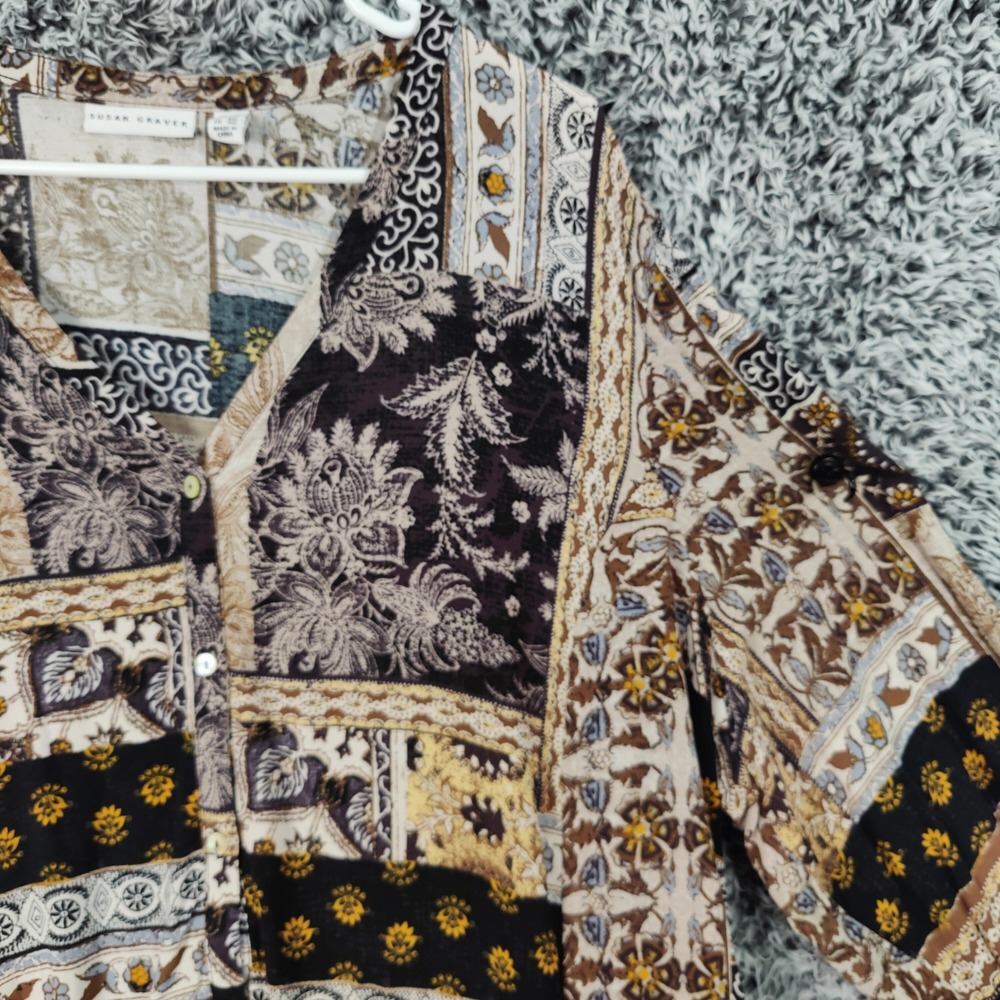 Susan Graver Patchwork Button Up Tunic Blouse Top… - image 7